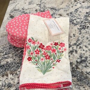 cupcakes & cashmere Pink and Cream Floral Kitchen Linens